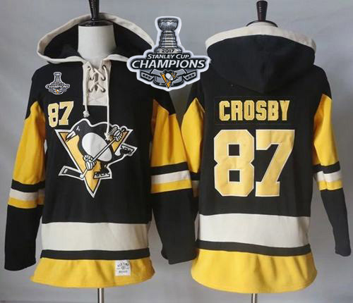 Penguins #87 Sidney Crosby Black Alternate Sawyer Hooded Sweatshirt Stanley Cup Finals Champions Stitched NHL Jersey